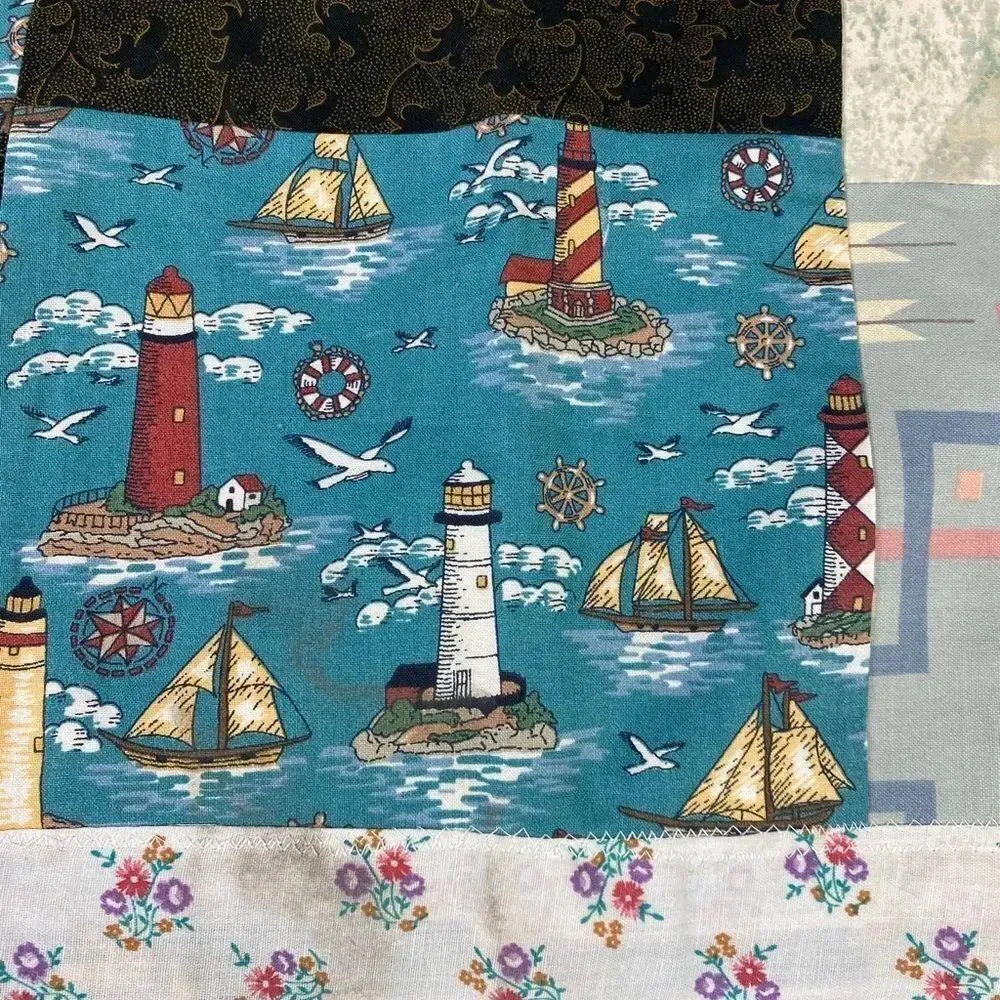Colorful child’s Patchwork Quilt Throw 40” x 39” handmade reversible